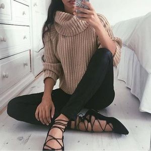 Black Ballerina lace up flats